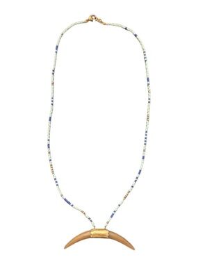 Chan Luu Sterling Silver 925 Heart Tag Tusk Pendant Seed Bead Boho Necklace